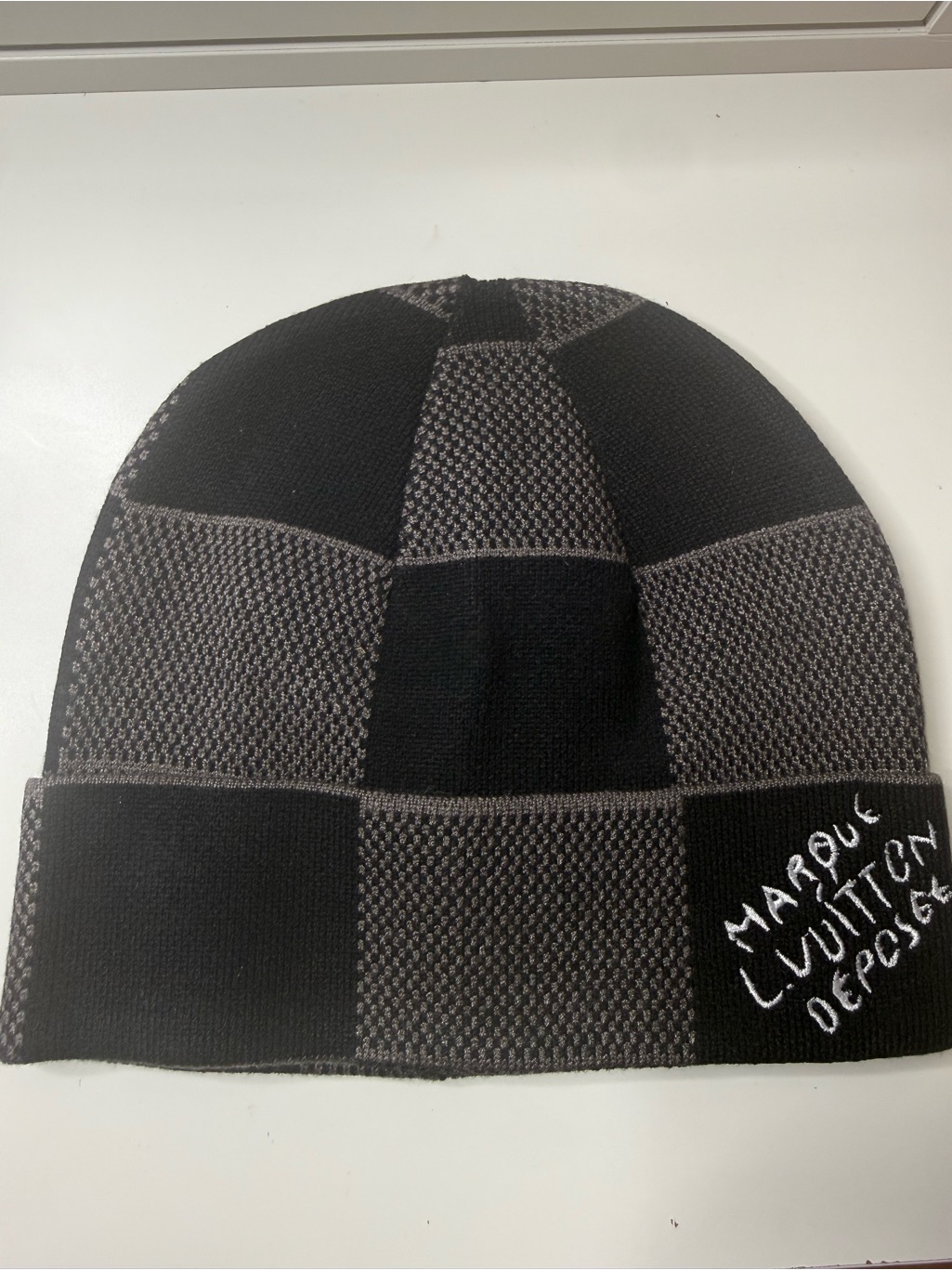 Louis Vuitton Black & Gray Checkered Knit Beanie